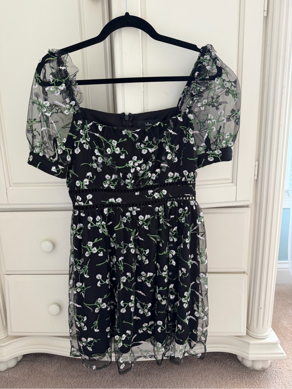 Lulu's Black Floral Embroidered Mini Dress